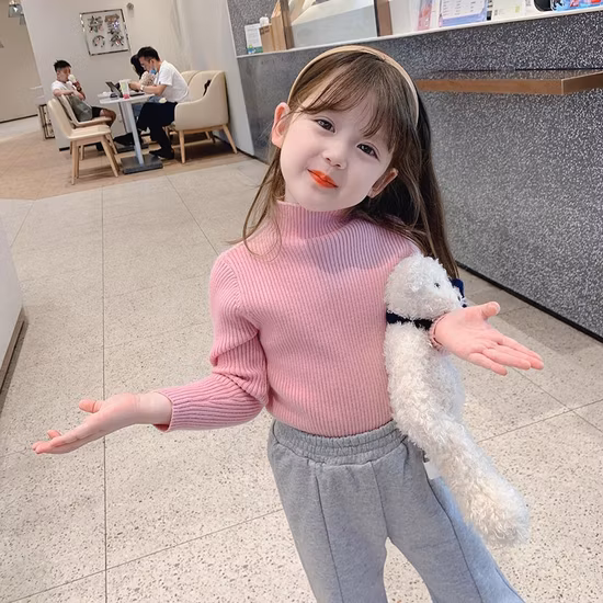 Maglione pullover lavorato a maglia per bambina in cotone con colletto alla coreana autunno inverno di buona qualità, ultimi disegni