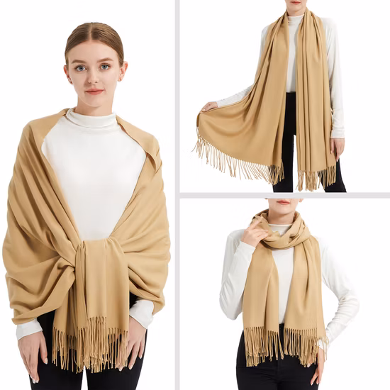 Sciarpe e scialli di pashmina kaki oversize chic e lussuosi per donna