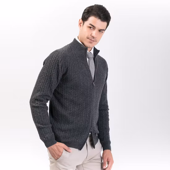 Maglione cardigan con doppia zip in lana e cashmere alla moda da uomo
